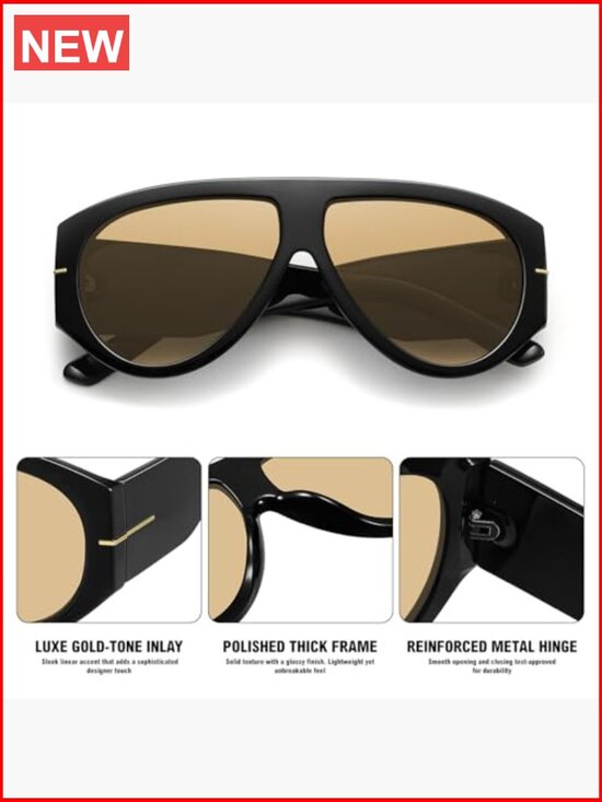 Oversized Retro Shield Sunglasses UV400 Protection for Driving Traveling main image 5